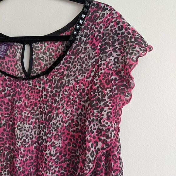 (Beverly Drive) Pink Black Leopard Blouse 24w - Picture 6 of 8